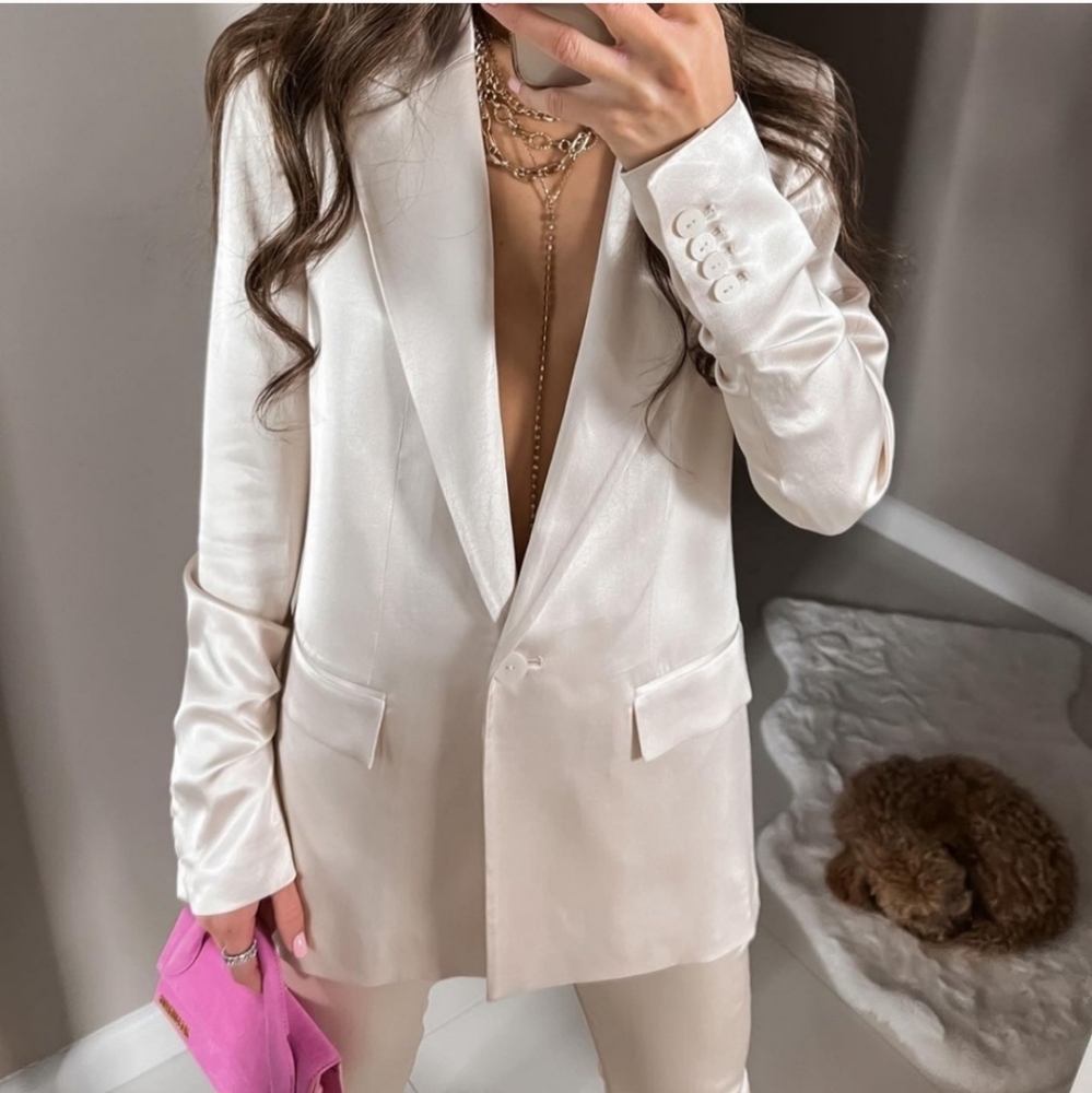 Zara Satin Effect Blazer Cream Size L and XL